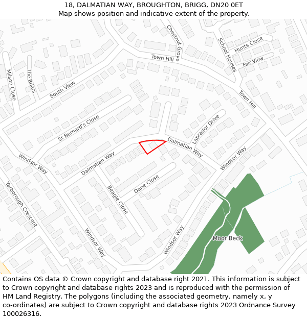 18, DALMATIAN WAY, BROUGHTON, BRIGG, DN20 0ET: Location map and indicative extent of plot