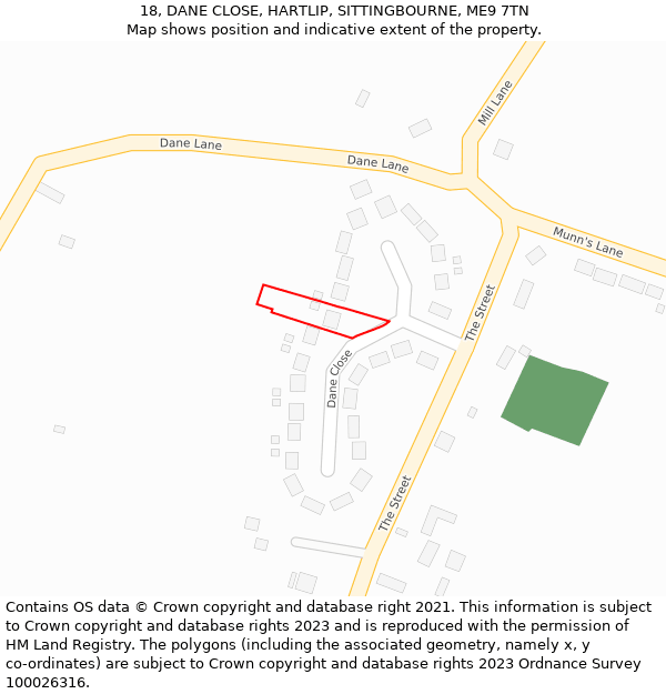 18, DANE CLOSE, HARTLIP, SITTINGBOURNE, ME9 7TN: Location map and indicative extent of plot