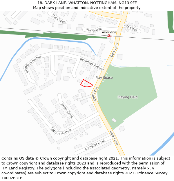 18, DARK LANE, WHATTON, NOTTINGHAM, NG13 9FE: Location map and indicative extent of plot