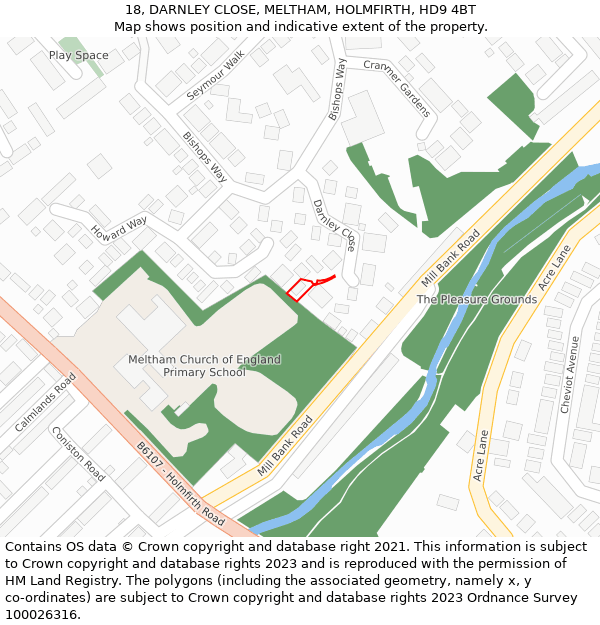 18, DARNLEY CLOSE, MELTHAM, HOLMFIRTH, HD9 4BT: Location map and indicative extent of plot