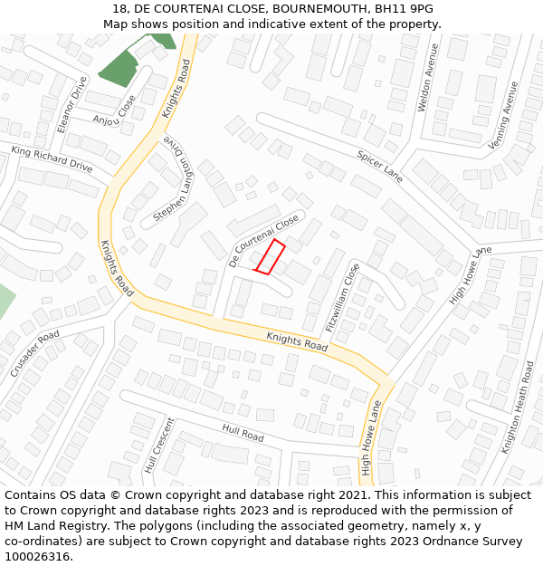 18, DE COURTENAI CLOSE, BOURNEMOUTH, BH11 9PG: Location map and indicative extent of plot