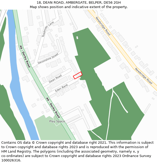 18, DEAN ROAD, AMBERGATE, BELPER, DE56 2GH: Location map and indicative extent of plot