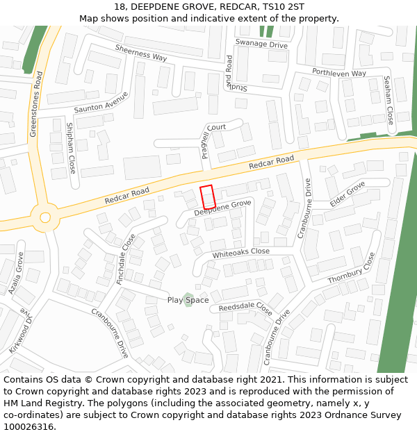 18, DEEPDENE GROVE, REDCAR, TS10 2ST: Location map and indicative extent of plot