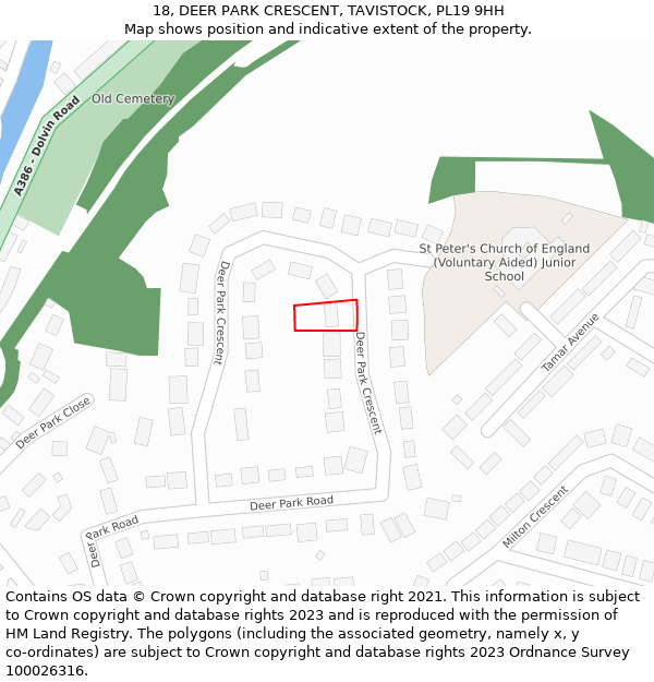 18, DEER PARK CRESCENT, TAVISTOCK, PL19 9HH: Location map and indicative extent of plot