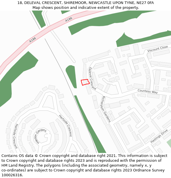 18, DELEVAL CRESCENT, SHIREMOOR, NEWCASTLE UPON TYNE, NE27 0FA: Location map and indicative extent of plot