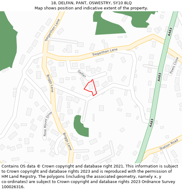 18, DELFAN, PANT, OSWESTRY, SY10 8LQ: Location map and indicative extent of plot