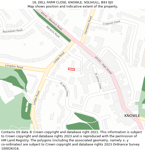 18, DELL FARM CLOSE, KNOWLE, SOLIHULL, B93 0JX: Location map and indicative extent of plot