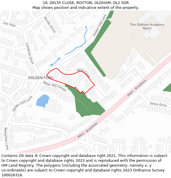 18, DELTA CLOSE, ROYTON, OLDHAM, OL2 5DR: Location map and indicative extent of plot