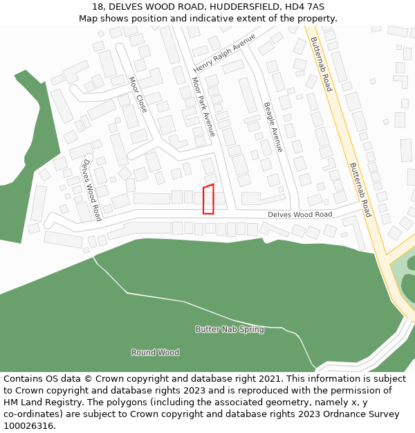 18, DELVES WOOD ROAD, HUDDERSFIELD, HD4 7AS: Location map and indicative extent of plot