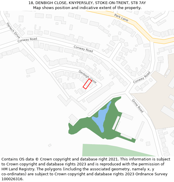 18, DENBIGH CLOSE, KNYPERSLEY, STOKE-ON-TRENT, ST8 7AY: Location map and indicative extent of plot