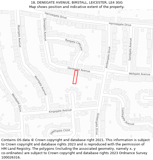 18, DENEGATE AVENUE, BIRSTALL, LEICESTER, LE4 3GG: Location map and indicative extent of plot