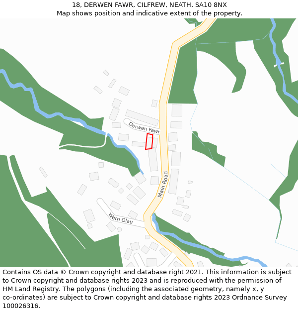 18, DERWEN FAWR, CILFREW, NEATH, SA10 8NX: Location map and indicative extent of plot