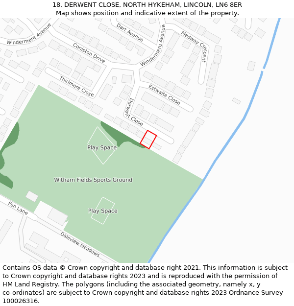 18, DERWENT CLOSE, NORTH HYKEHAM, LINCOLN, LN6 8ER: Location map and indicative extent of plot