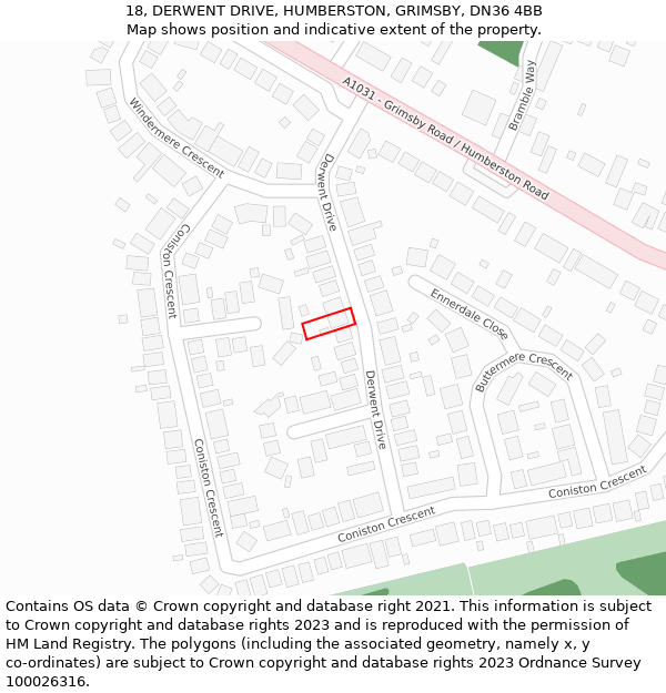 18, DERWENT DRIVE, HUMBERSTON, GRIMSBY, DN36 4BB: Location map and indicative extent of plot