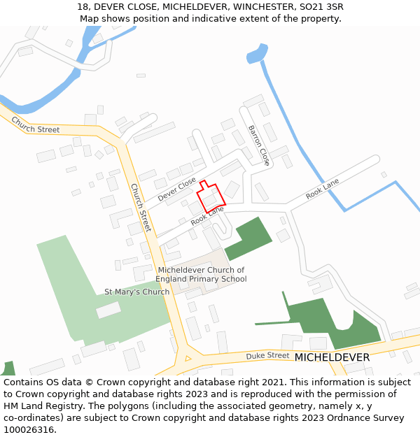 18, DEVER CLOSE, MICHELDEVER, WINCHESTER, SO21 3SR: Location map and indicative extent of plot