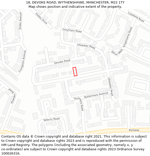 18, DEVOKE ROAD, WYTHENSHAWE, MANCHESTER, M22 1TY: Location map and indicative extent of plot