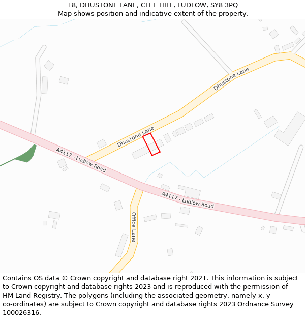 18, DHUSTONE LANE, CLEE HILL, LUDLOW, SY8 3PQ: Location map and indicative extent of plot