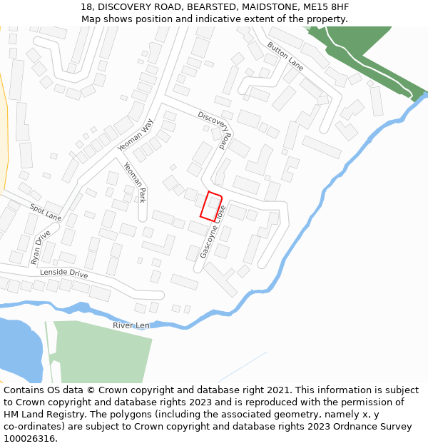 18, DISCOVERY ROAD, BEARSTED, MAIDSTONE, ME15 8HF: Location map and indicative extent of plot