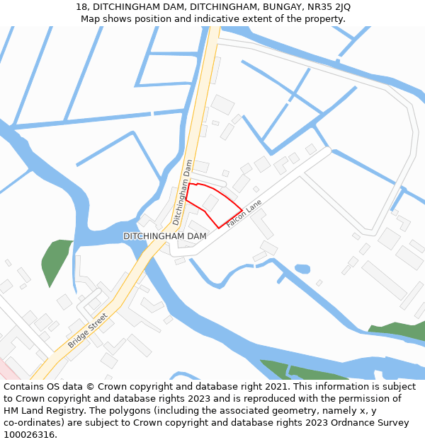 18, DITCHINGHAM DAM, DITCHINGHAM, BUNGAY, NR35 2JQ: Location map and indicative extent of plot