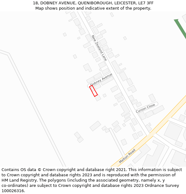 18, DOBNEY AVENUE, QUENIBOROUGH, LEICESTER, LE7 3FF: Location map and indicative extent of plot