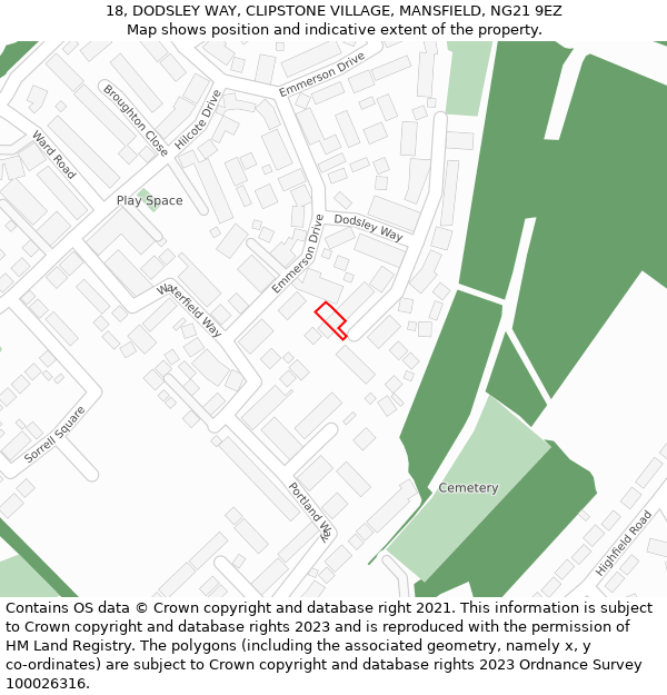18, DODSLEY WAY, CLIPSTONE VILLAGE, MANSFIELD, NG21 9EZ: Location map and indicative extent of plot