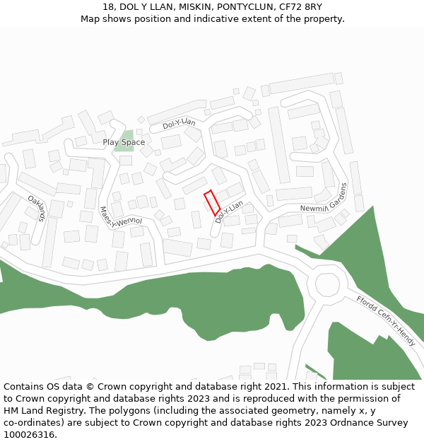 18, DOL Y LLAN, MISKIN, PONTYCLUN, CF72 8RY: Location map and indicative extent of plot