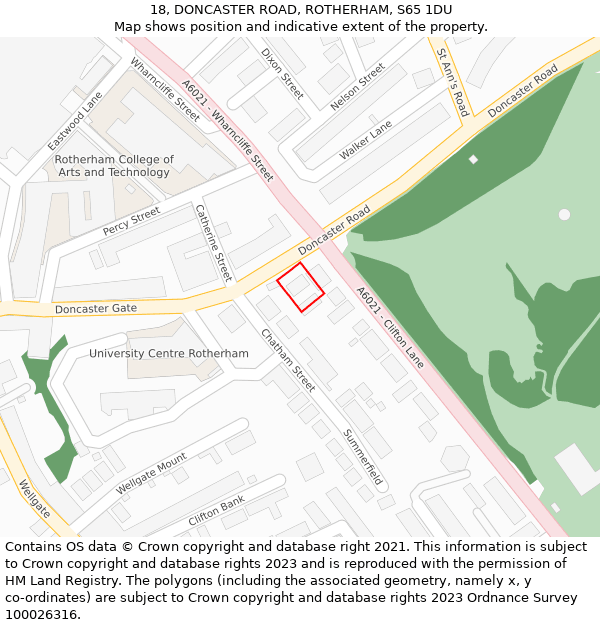 18, DONCASTER ROAD, ROTHERHAM, S65 1DU: Location map and indicative extent of plot