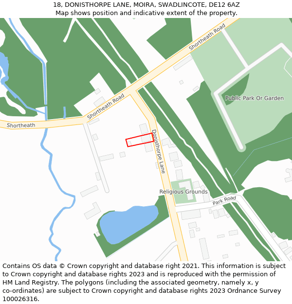 18, DONISTHORPE LANE, MOIRA, SWADLINCOTE, DE12 6AZ: Location map and indicative extent of plot