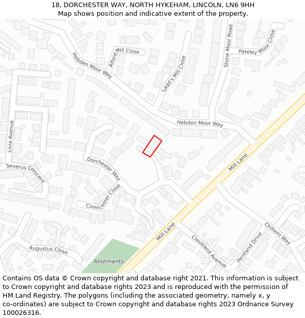 18, DORCHESTER WAY, NORTH HYKEHAM, LINCOLN, LN6 9HH: Location map and indicative extent of plot