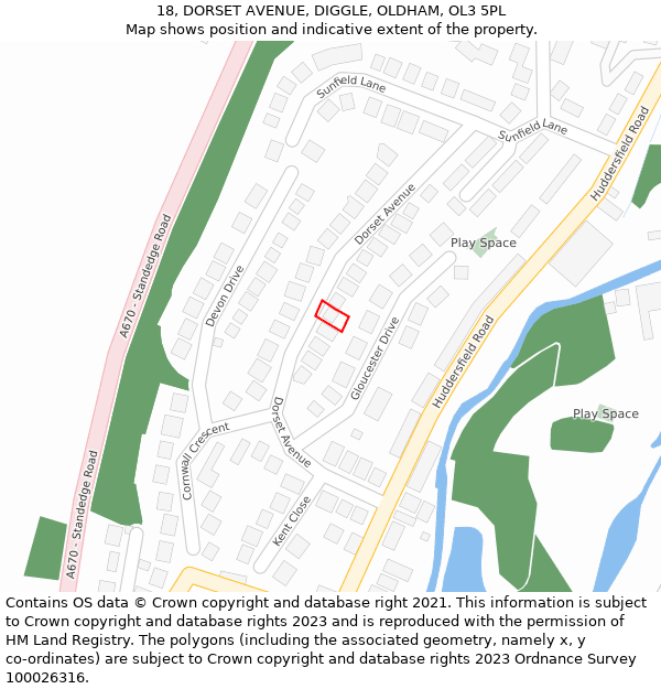 18, DORSET AVENUE, DIGGLE, OLDHAM, OL3 5PL: Location map and indicative extent of plot