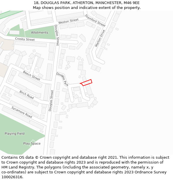 18, DOUGLAS PARK, ATHERTON, MANCHESTER, M46 9EE: Location map and indicative extent of plot