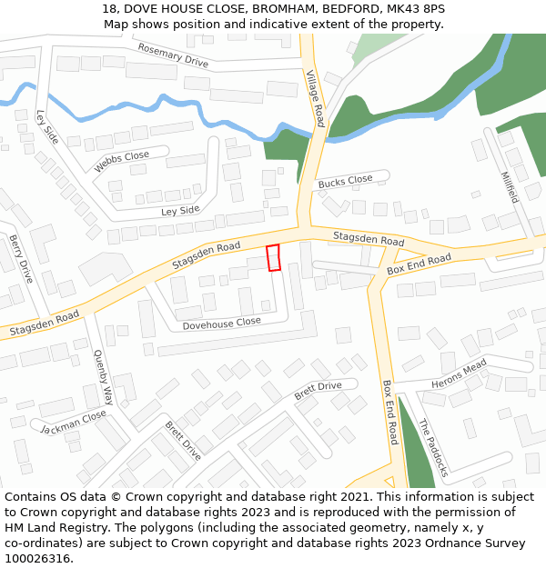 18, DOVE HOUSE CLOSE, BROMHAM, BEDFORD, MK43 8PS: Location map and indicative extent of plot