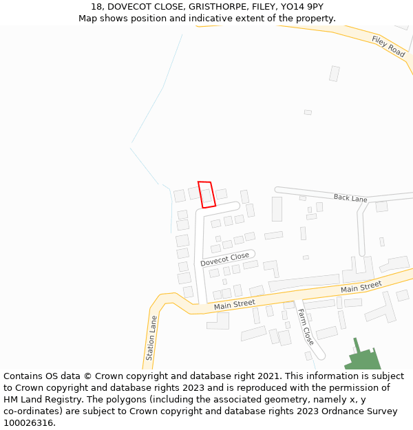 18, DOVECOT CLOSE, GRISTHORPE, FILEY, YO14 9PY: Location map and indicative extent of plot