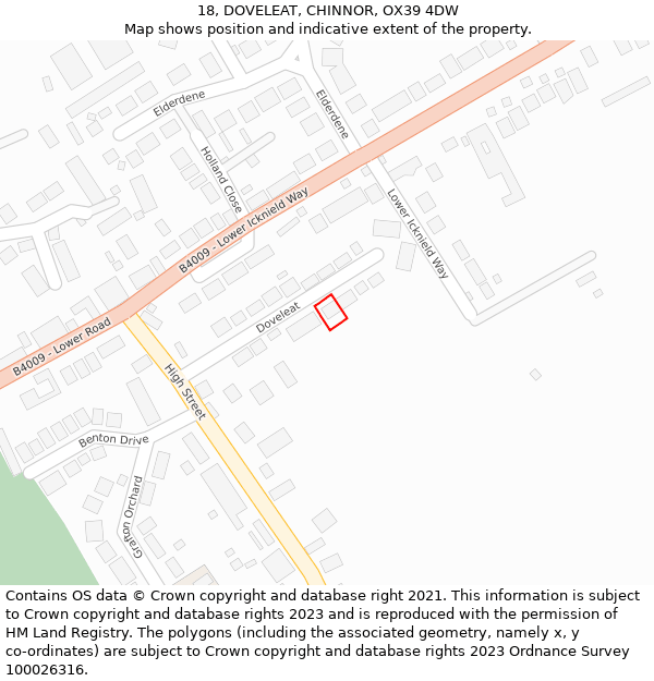 18, DOVELEAT, CHINNOR, OX39 4DW: Location map and indicative extent of plot