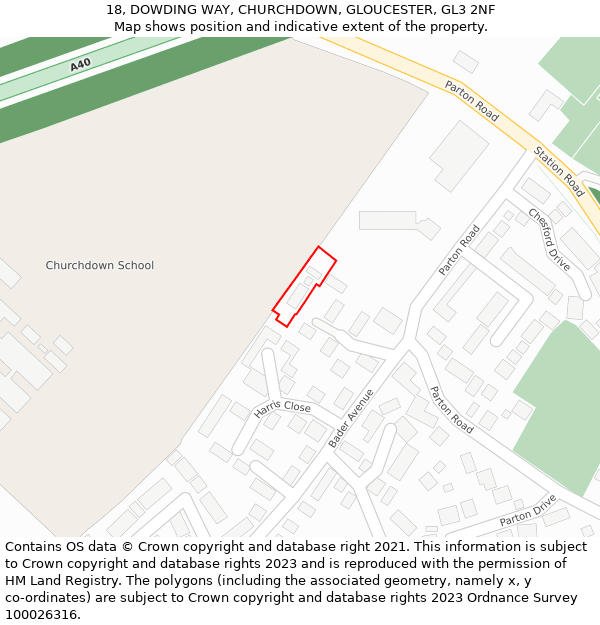 18, DOWDING WAY, CHURCHDOWN, GLOUCESTER, GL3 2NF: Location map and indicative extent of plot