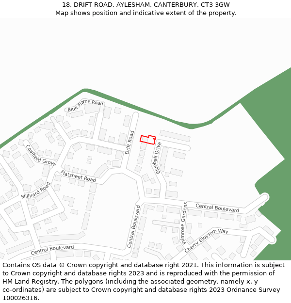 18, DRIFT ROAD, AYLESHAM, CANTERBURY, CT3 3GW: Location map and indicative extent of plot