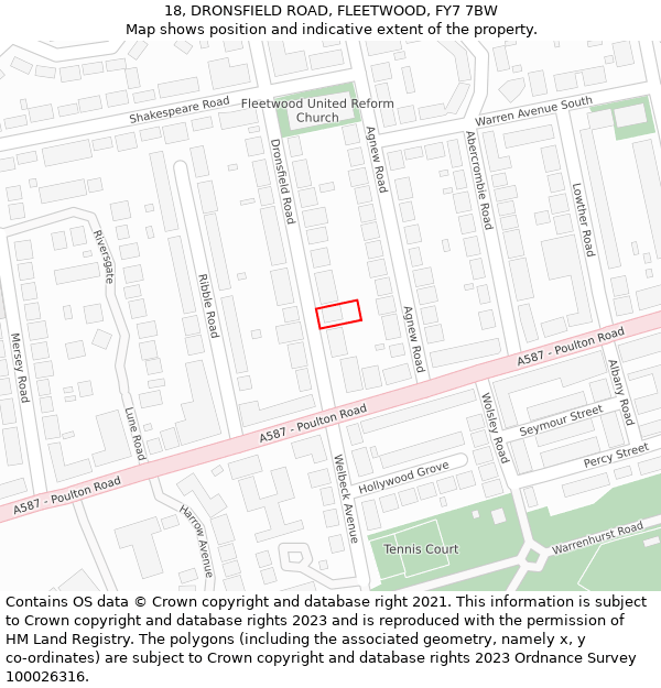 18, DRONSFIELD ROAD, FLEETWOOD, FY7 7BW: Location map and indicative extent of plot