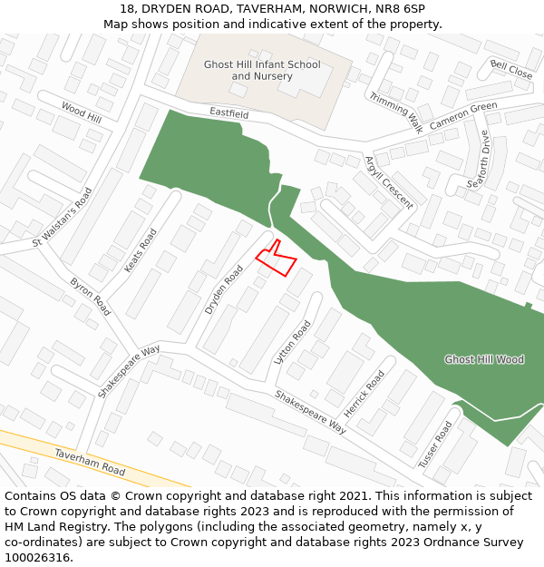 18, DRYDEN ROAD, TAVERHAM, NORWICH, NR8 6SP: Location map and indicative extent of plot