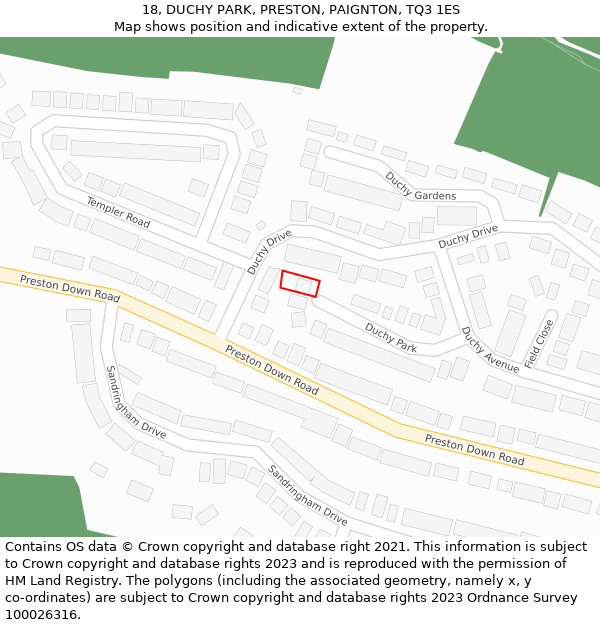 18, DUCHY PARK, PRESTON, PAIGNTON, TQ3 1ES: Location map and indicative extent of plot