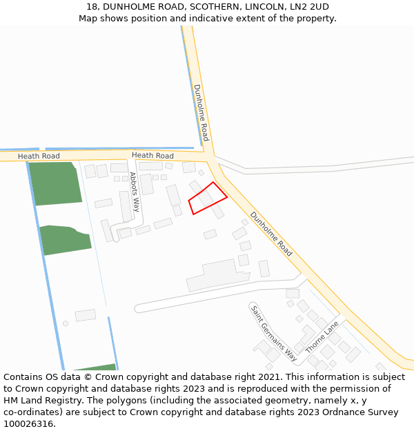 18, DUNHOLME ROAD, SCOTHERN, LINCOLN, LN2 2UD: Location map and indicative extent of plot