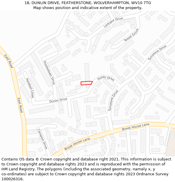 18, DUNLIN DRIVE, FEATHERSTONE, WOLVERHAMPTON, WV10 7TG: Location map and indicative extent of plot