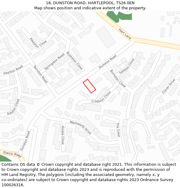 18, DUNSTON ROAD, HARTLEPOOL, TS26 0EN: Location map and indicative extent of plot