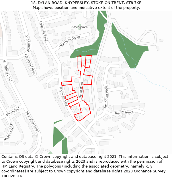 18, DYLAN ROAD, KNYPERSLEY, STOKE-ON-TRENT, ST8 7XB: Location map and indicative extent of plot