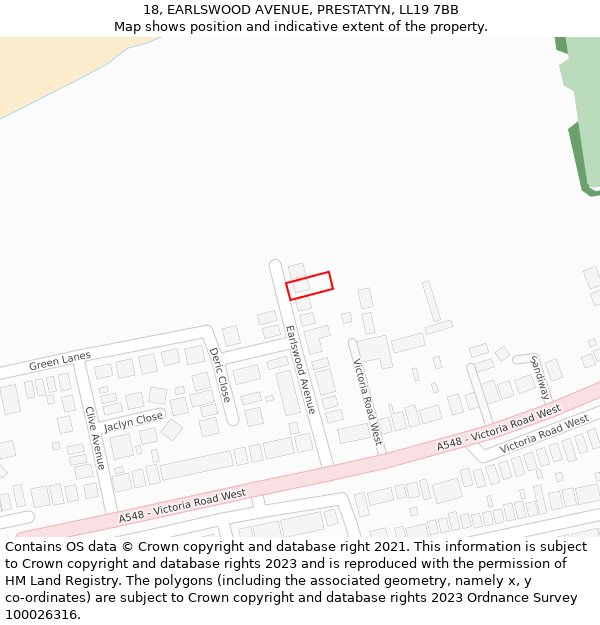 18, EARLSWOOD AVENUE, PRESTATYN, LL19 7BB: Location map and indicative extent of plot