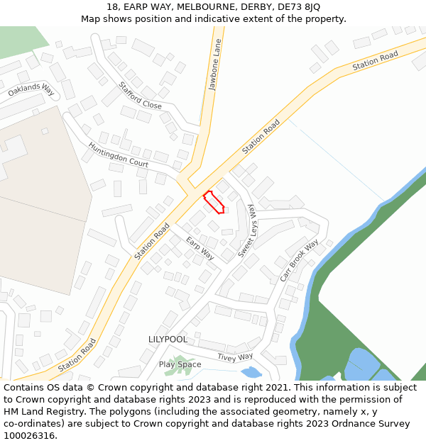 18, EARP WAY, MELBOURNE, DERBY, DE73 8JQ: Location map and indicative extent of plot