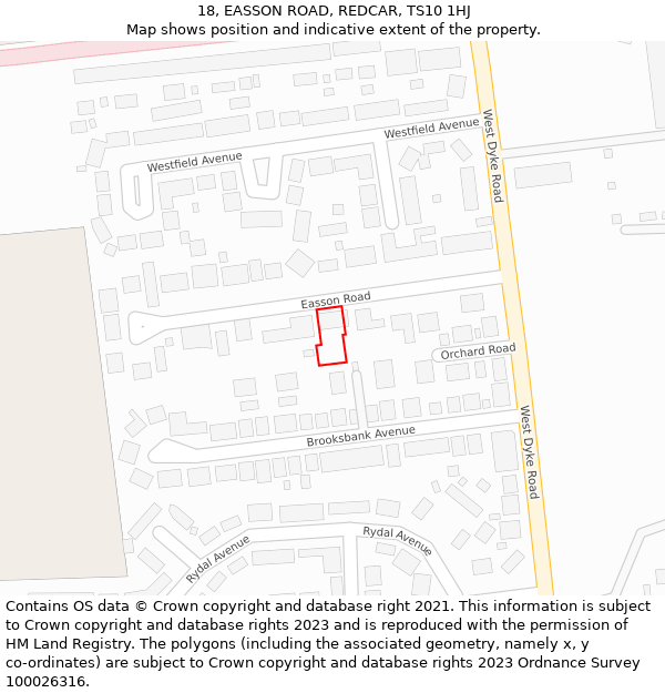 18, EASSON ROAD, REDCAR, TS10 1HJ: Location map and indicative extent of plot