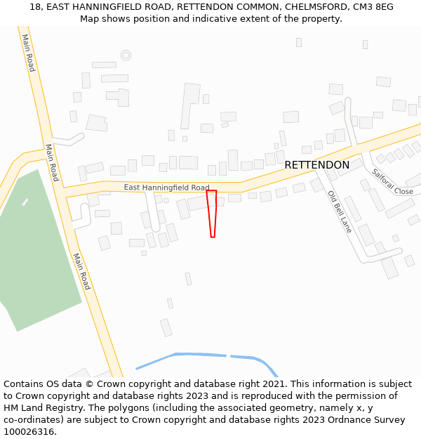 18, EAST HANNINGFIELD ROAD, RETTENDON COMMON, CHELMSFORD, CM3 8EG: Location map and indicative extent of plot
