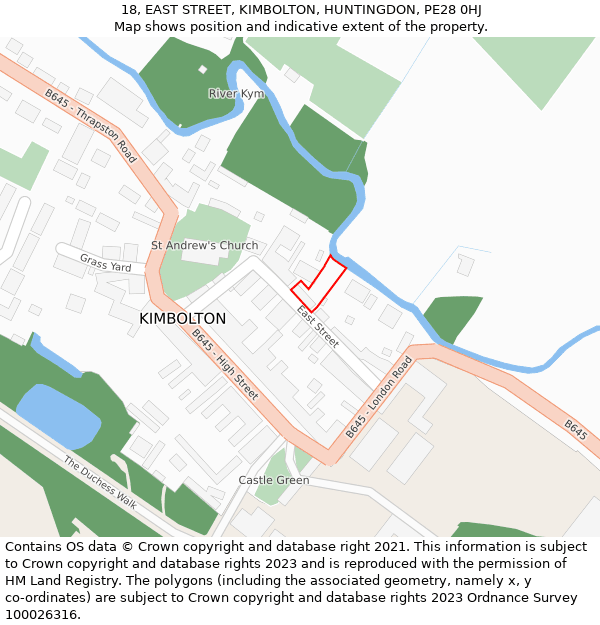 18, EAST STREET, KIMBOLTON, HUNTINGDON, PE28 0HJ: Location map and indicative extent of plot