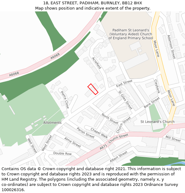 18, EAST STREET, PADIHAM, BURNLEY, BB12 8HX: Location map and indicative extent of plot