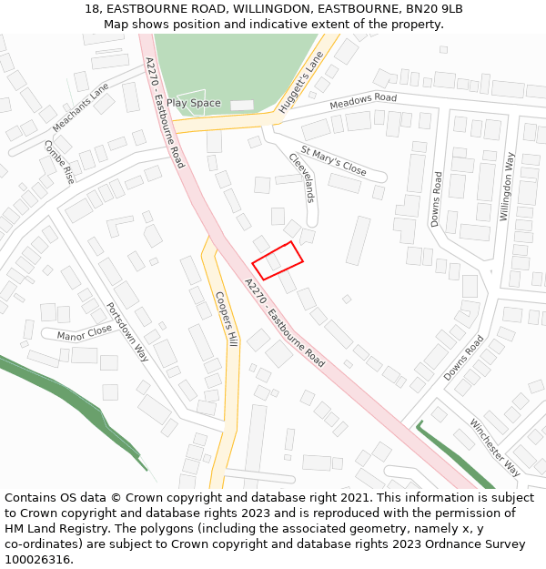 18, EASTBOURNE ROAD, WILLINGDON, EASTBOURNE, BN20 9LB: Location map and indicative extent of plot